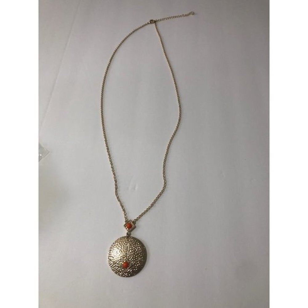 Avon Goldtone Orange Pendant Long Chain Necklace 28” - Picture 4 of 6